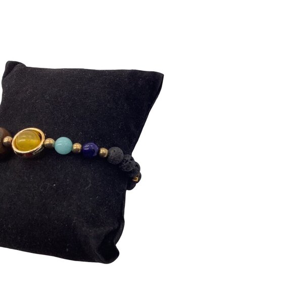 Natural Stone Bead Healing Chakra Bracelet With Black Lava Beads & Gemstone Acce - Picture 8 of 10